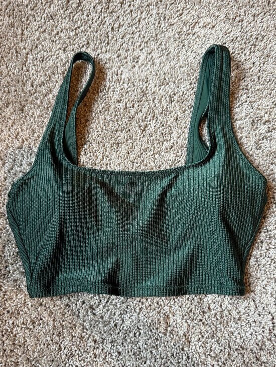 aerie Other - Aerie Scoop Longline Shimmer Ribbed Green Bikini Top Size Small